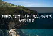 如果你只想做一件事：先把91网的效率提升做稳