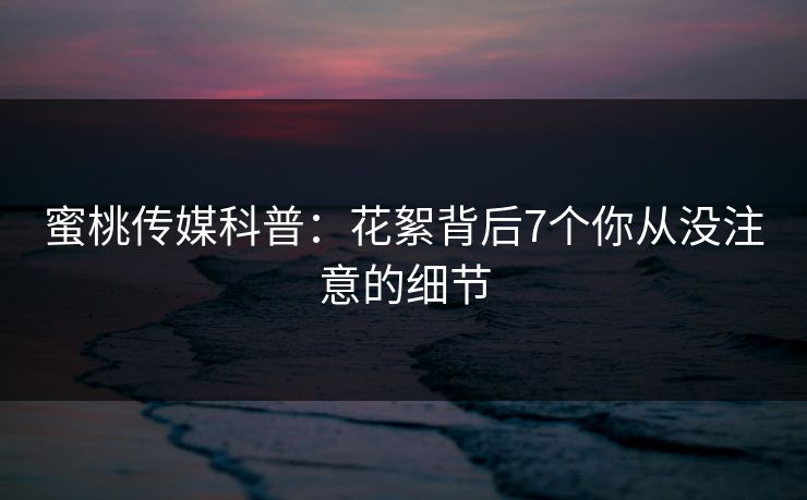 蜜桃传媒科普：花絮背后7个你从没注意的细节